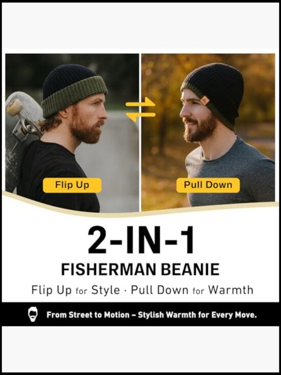 Merino Wool Waffle Fisherman Beanie Watch Cap Dual-Layer Warm Winter Knit Hat